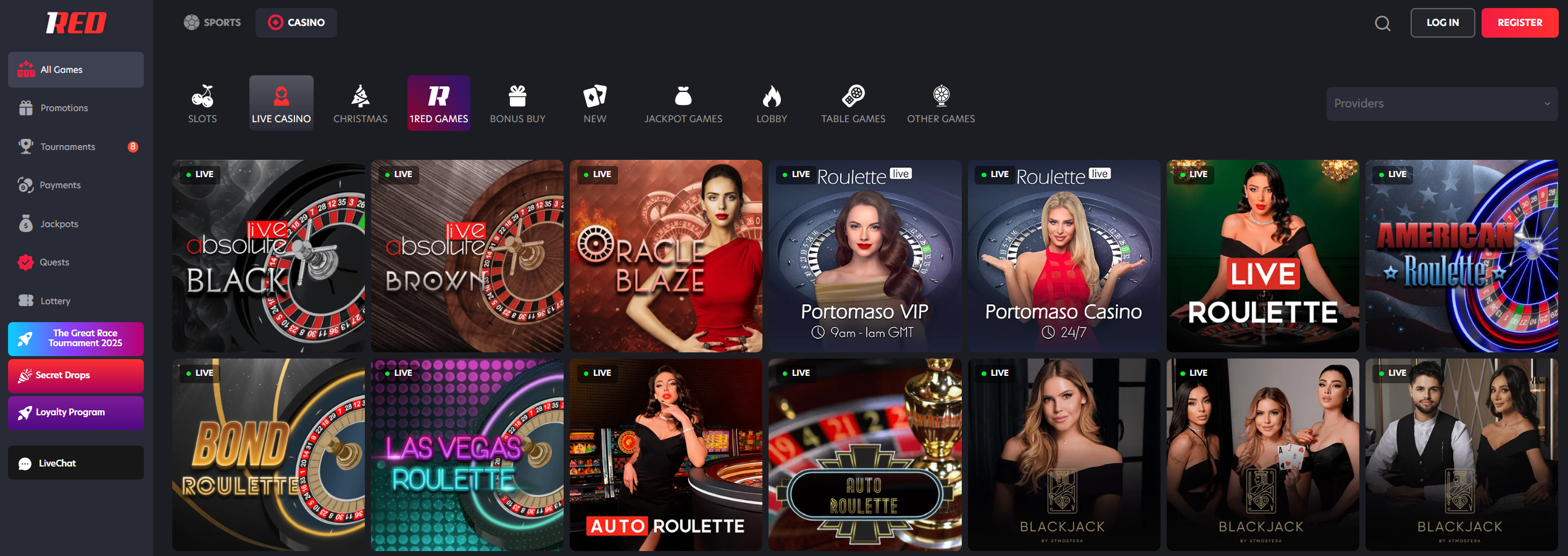 The authentic live casino experience at 1RED UK