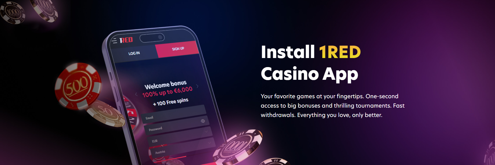 The full 1RED Casino experience on mobile devices in the UK